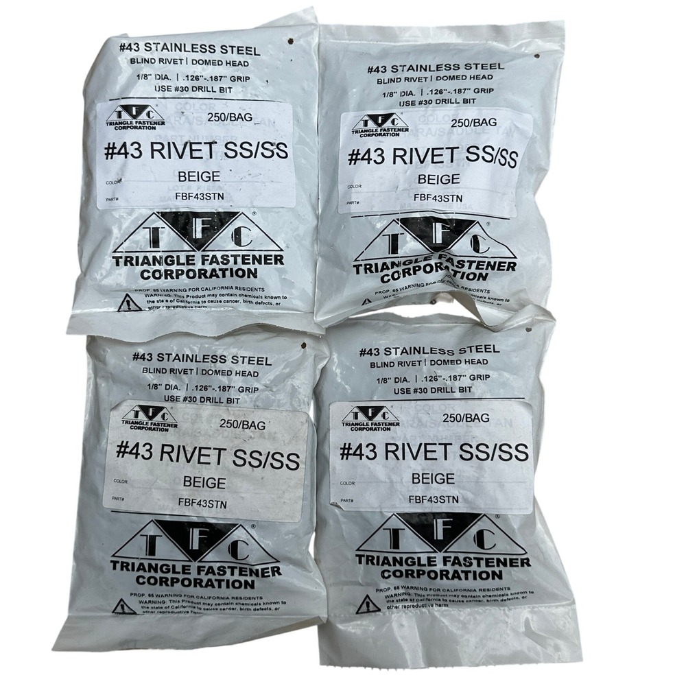 4 Pack of 250 Triangle Fastener #43 FBF43STN Beige Blind Rivet 1/8" Dia .126"